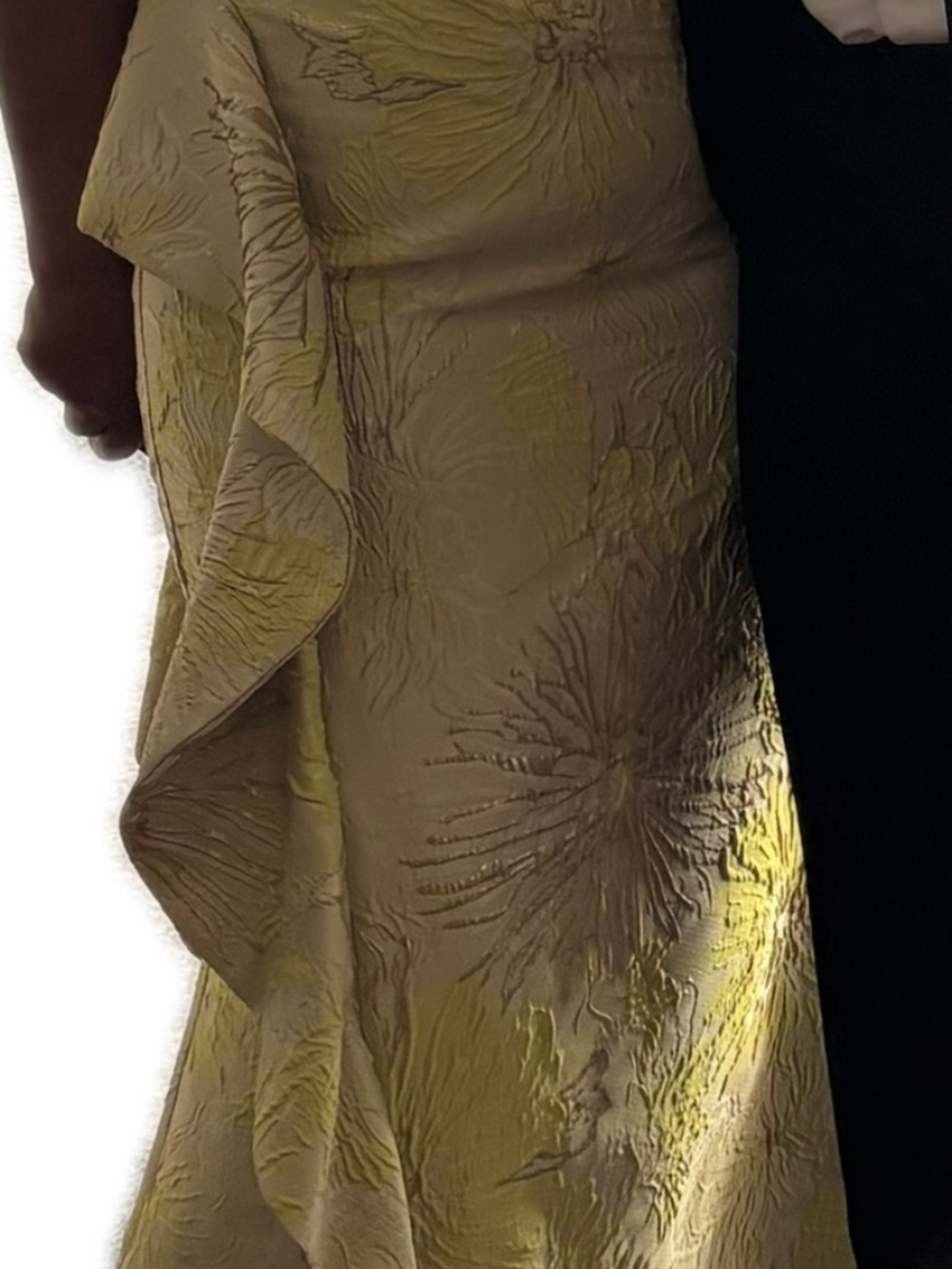Donna Karan New York Strapless Cascading Ruffle Jacquard Gown Summer Citron Sz14 - Picture 2 of 2